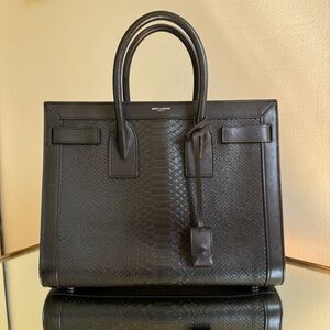 Saint Laurent Paris Black Python Embossed Calfskin Small Sac Du Jour